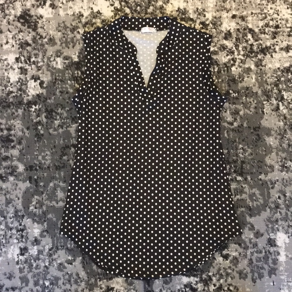 Black polka dot, sleeveless blouse. Never worn.